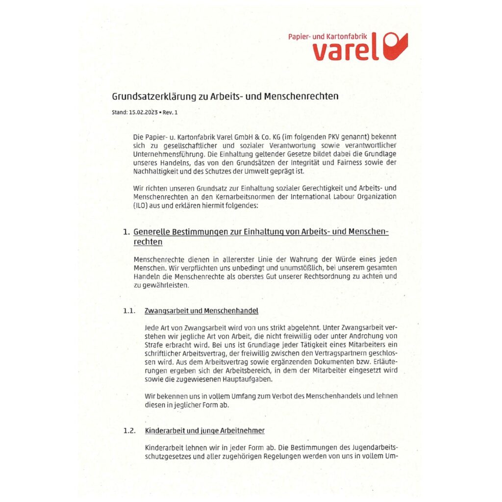 Grundsatzerklärung zu Arbeits- und Menschenrechten