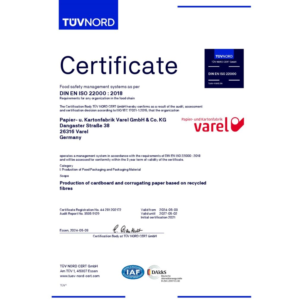 ISO certificate 22000