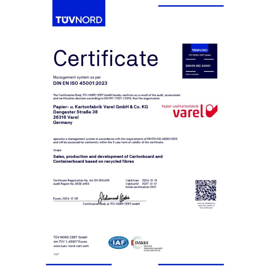 ISO certificate 45001